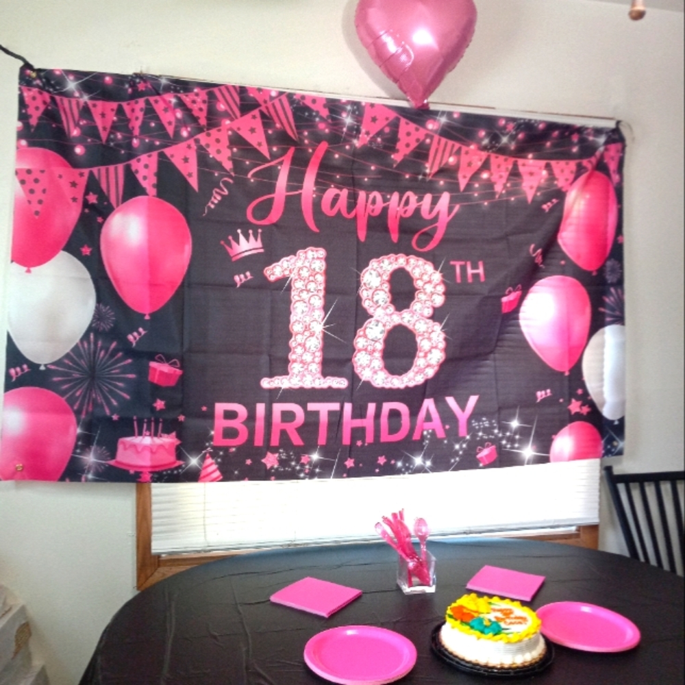 Pink and Black 18th Birthday Party Banner. Womens.